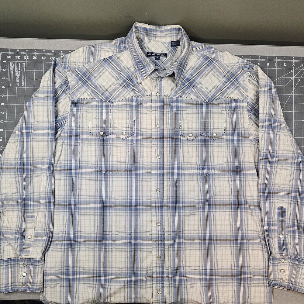 Roper Shirt XL Plaid Western Pearl Snap Cowboy Retro Rodeo Biker Preppy